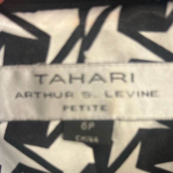 Tahari Suit Arthur Levine Skirt Size 6P Black White Stitched Trim Cuffed Sleeve - Picture 4 of 15